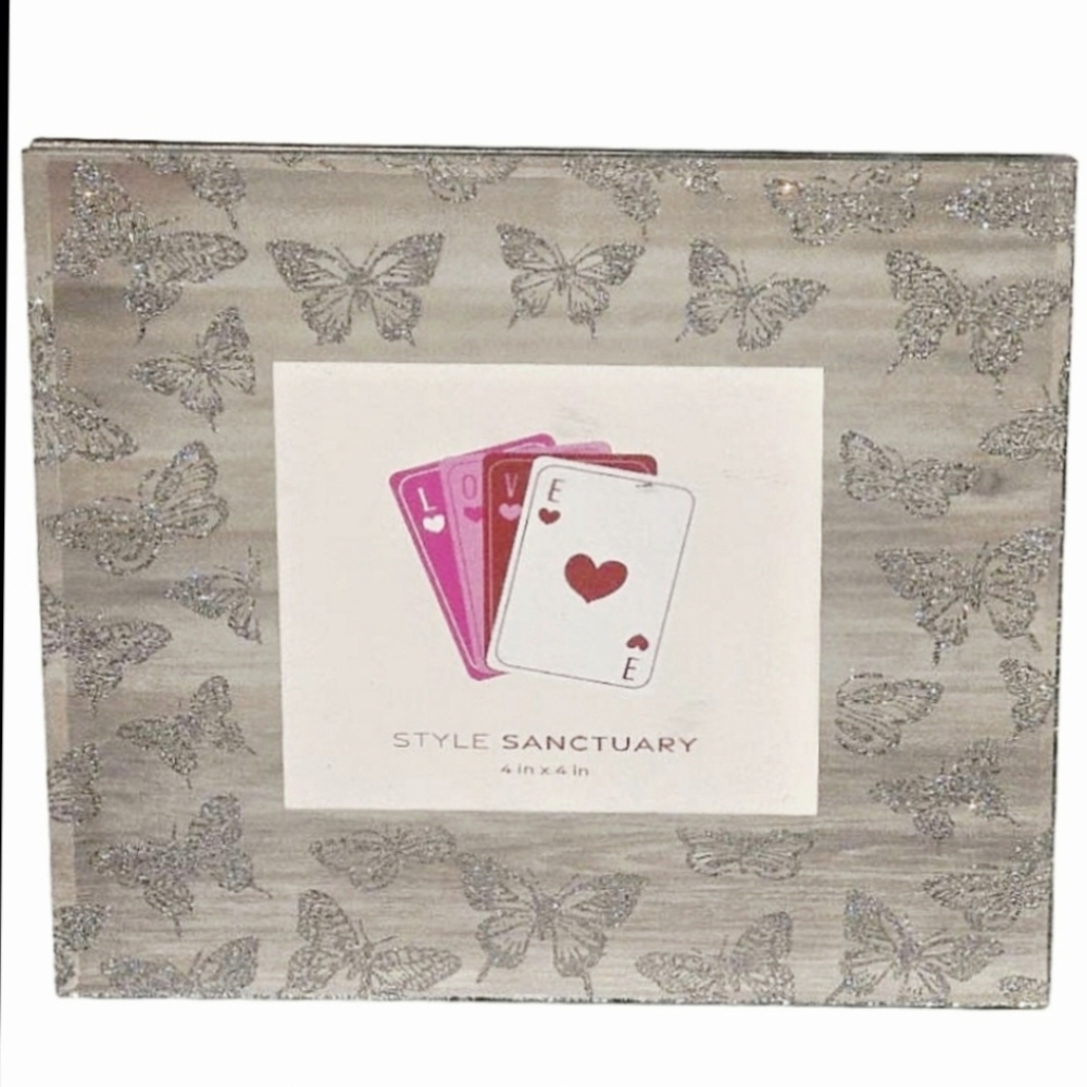 Style Sanctuaty Etched Glitter Butterfly Mirrored Photo‎ Frame